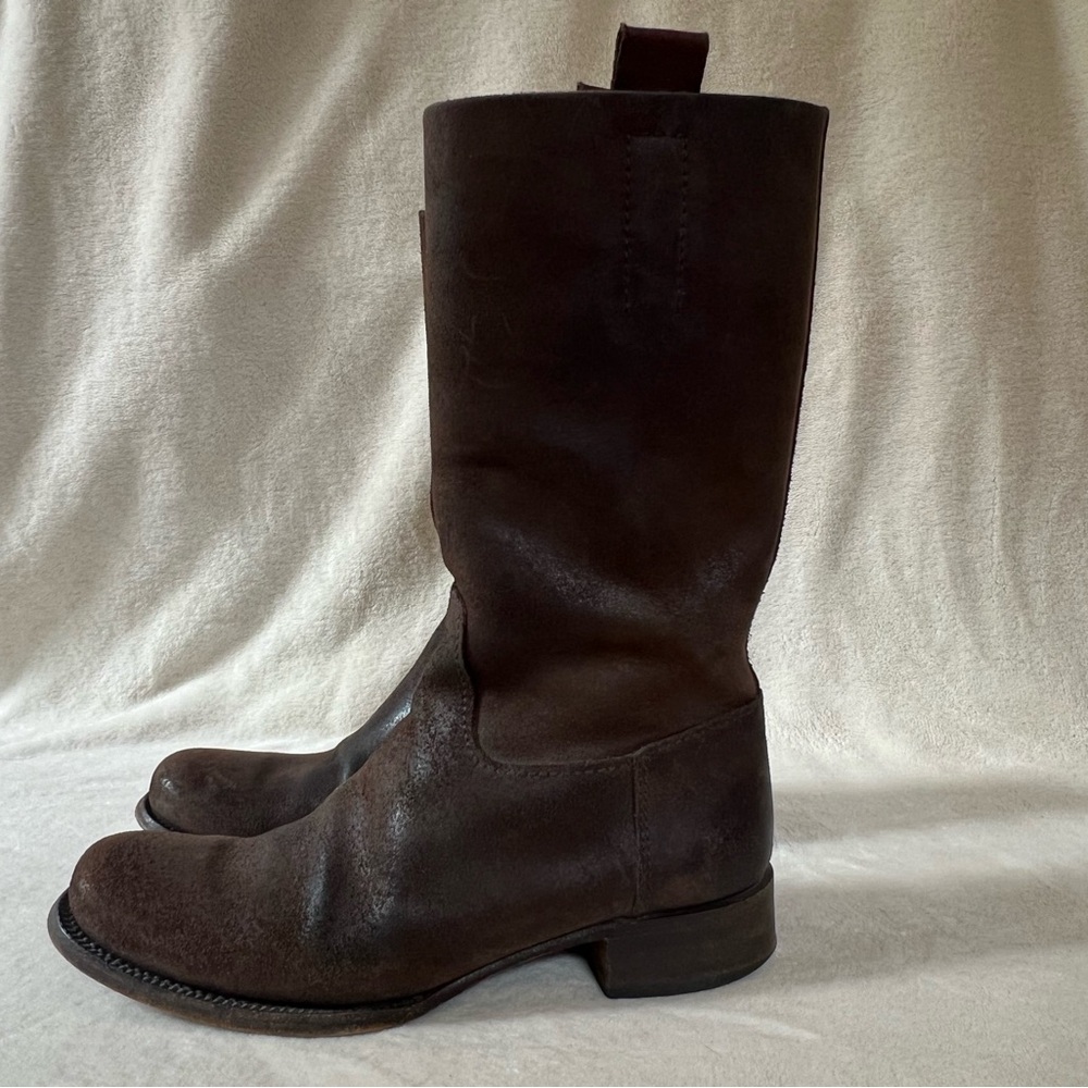 Prada Crosta Gaucho Distressed Dark Brown Women's Riding Boots 37.5